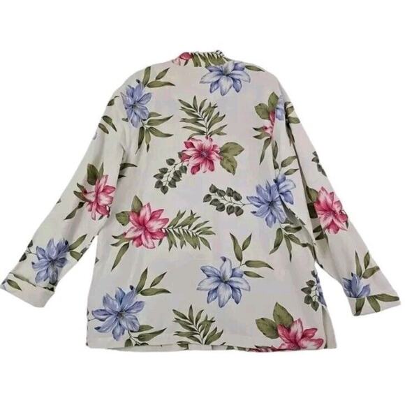 Coldwater Creek ~Woman Size L~ Floral Linen Blend Top Button Shirt Long Sleeve. - Picture 3 of 9